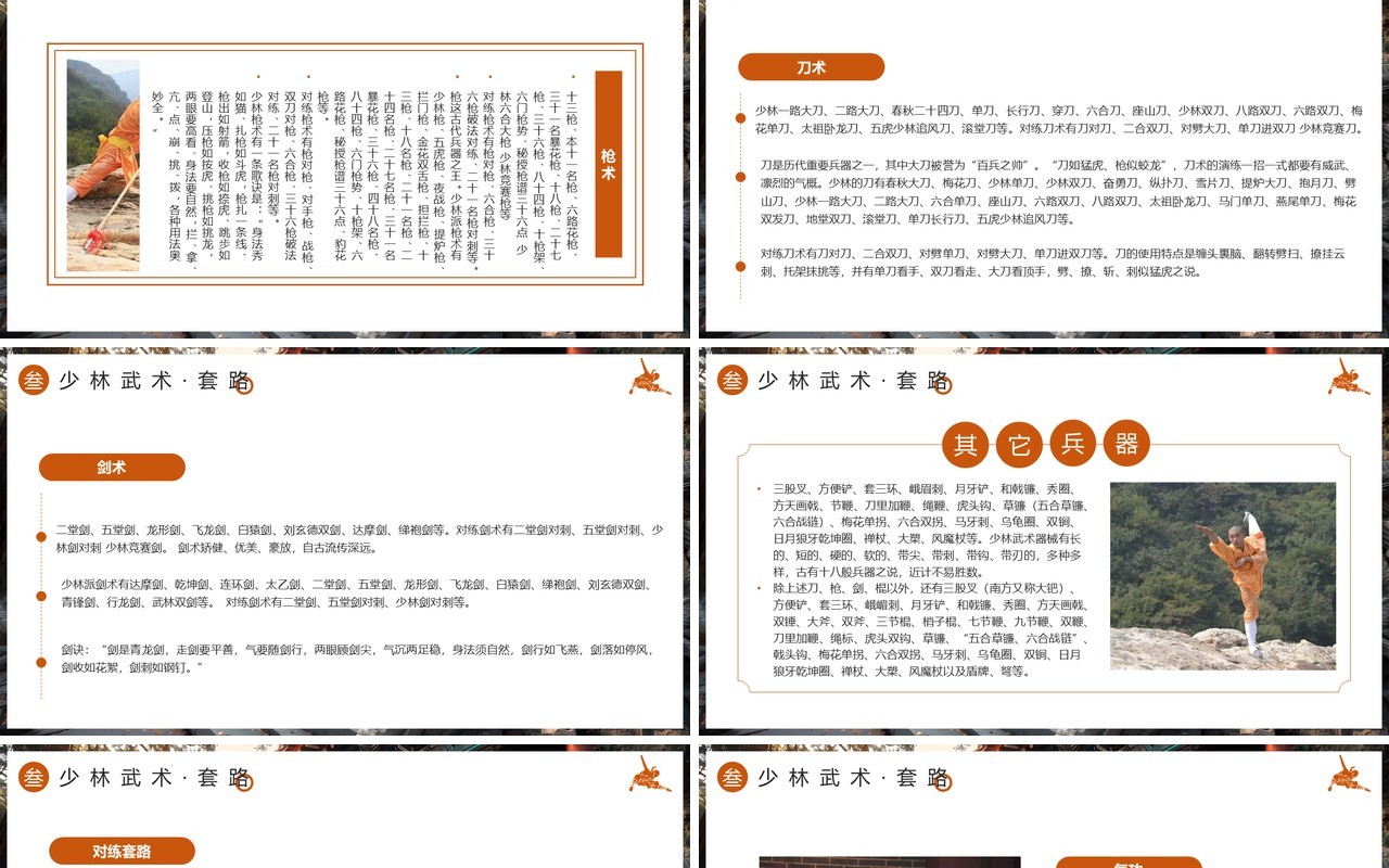 棕色简约风非遗系列之少林武术PPT模板