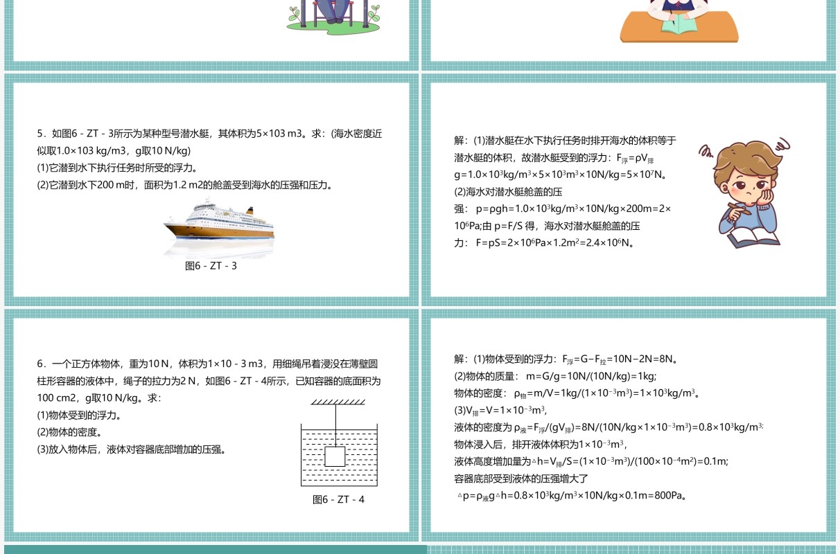 部编版八年级物理下册有关压强和浮力的综合计算和判断课件PPT模板
