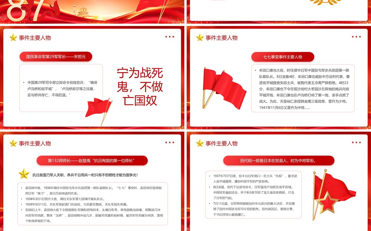 红色党政风纪念卢沟桥事变87周年PPT模板