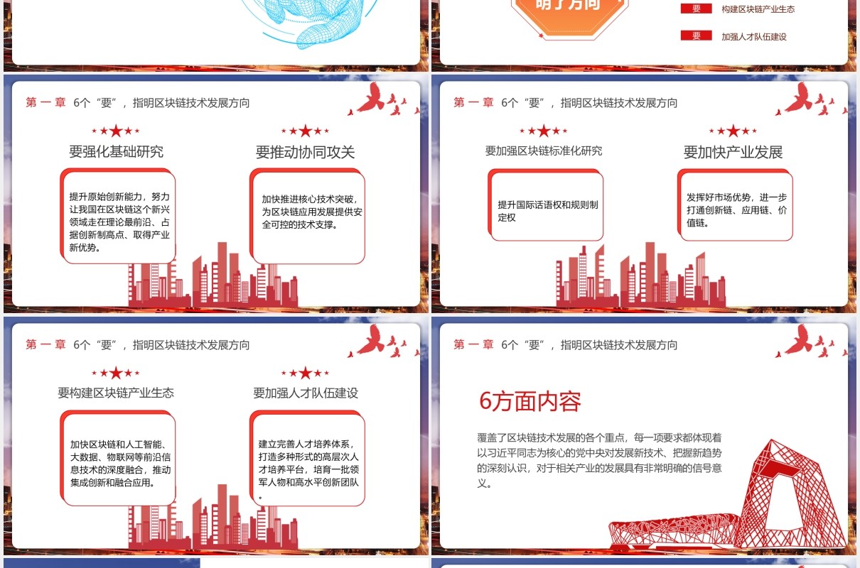 如何发展好区块链技术6个方向党政课件PPT模板