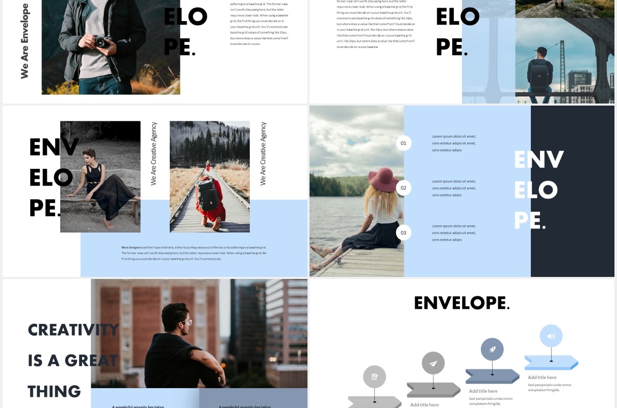 摄影展示国外PPT图片排版模板Envelope Powerpoint Template