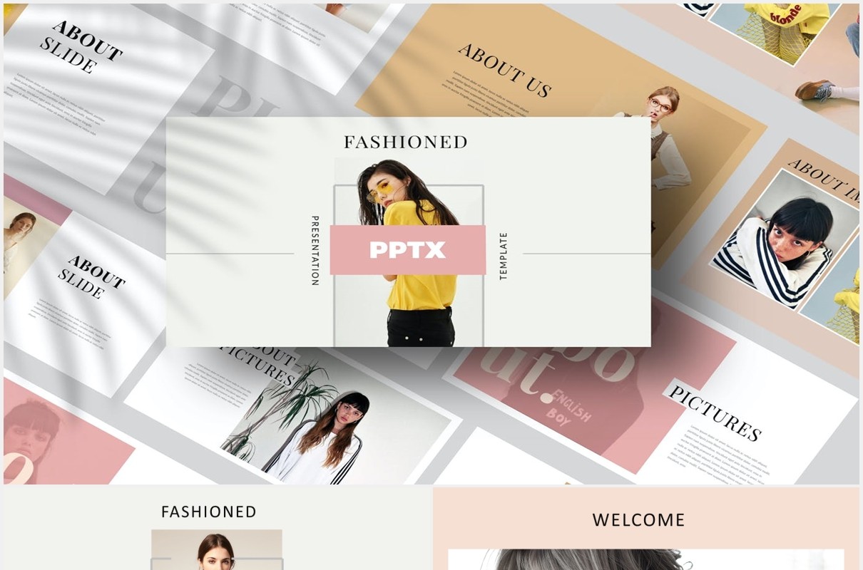 时尚时装手册电子图片展示PPT模板Fashione Lookbook Powerpoint