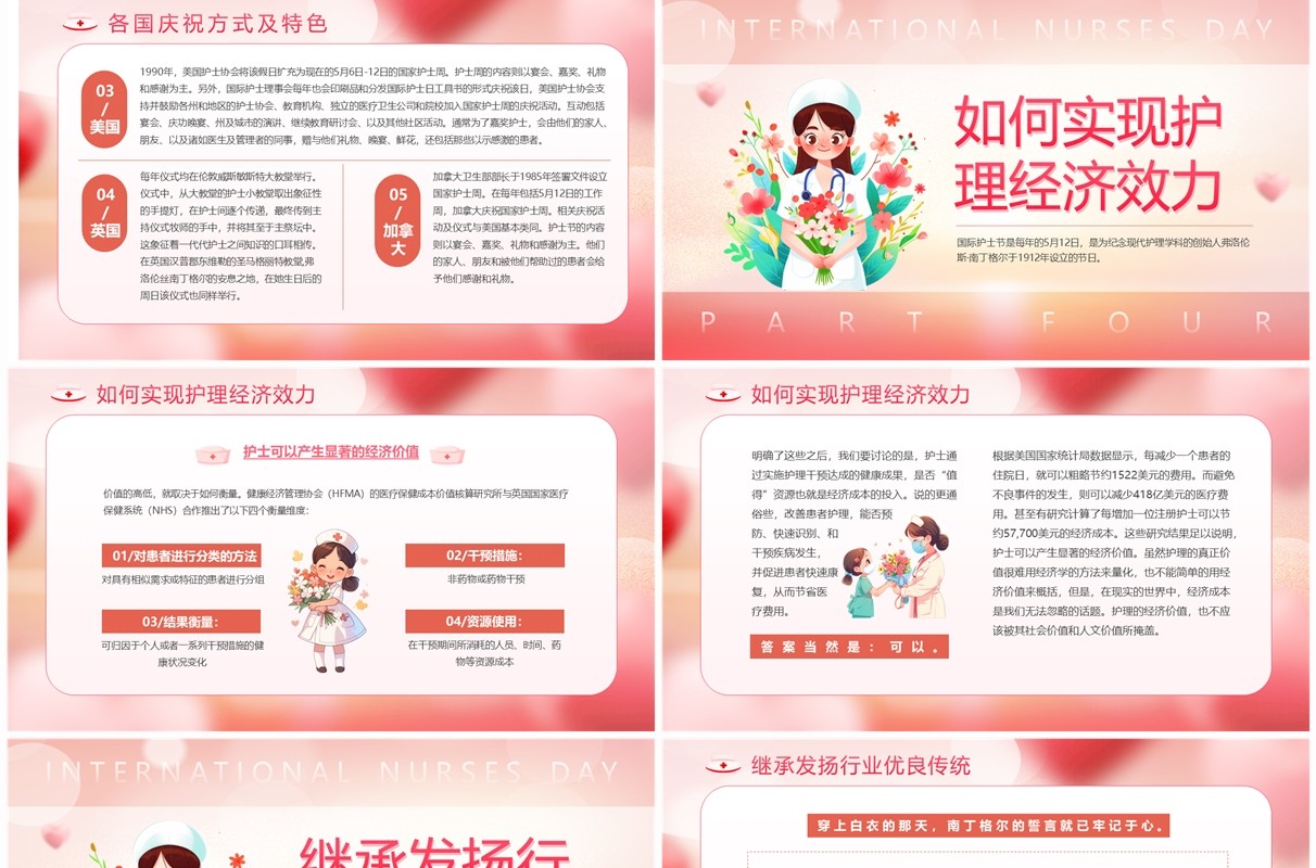 粉色卡通风国际护士节介绍PPT模板