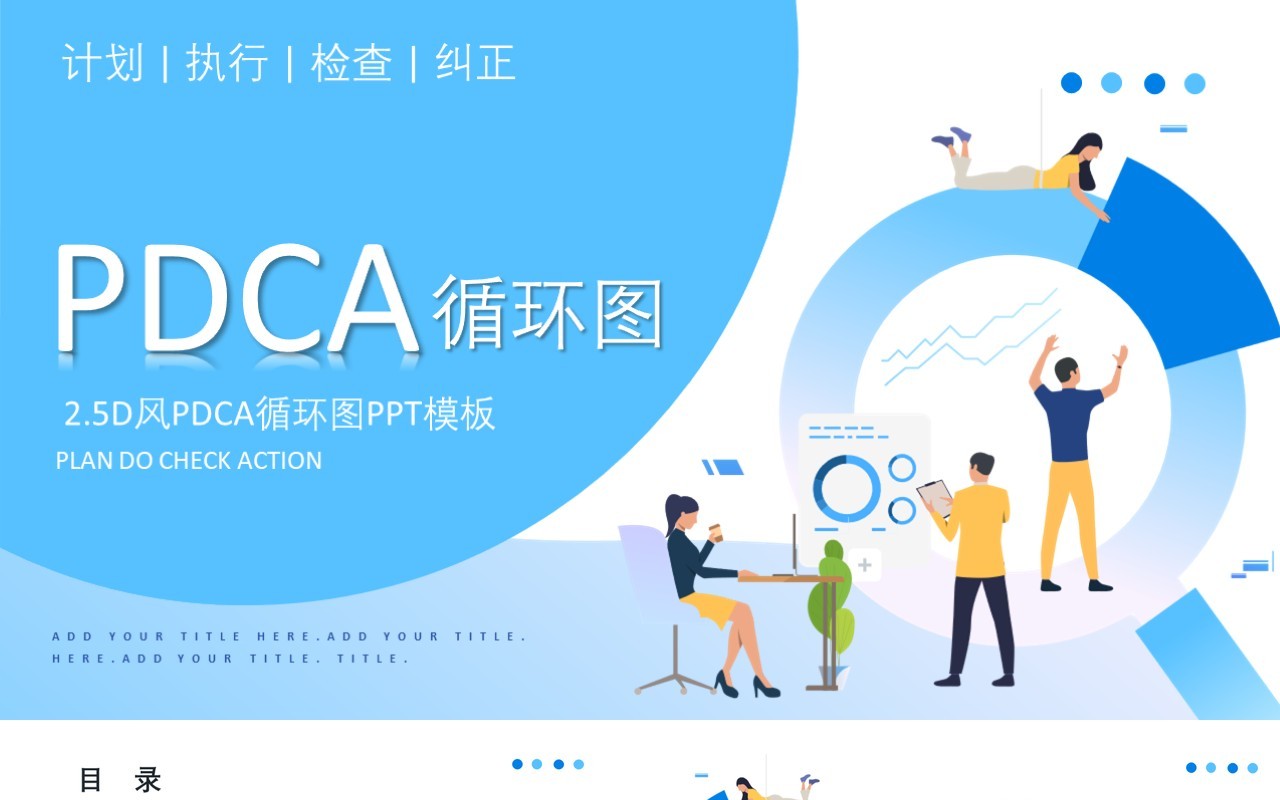 卡通PDCA循环图介绍PPT模板