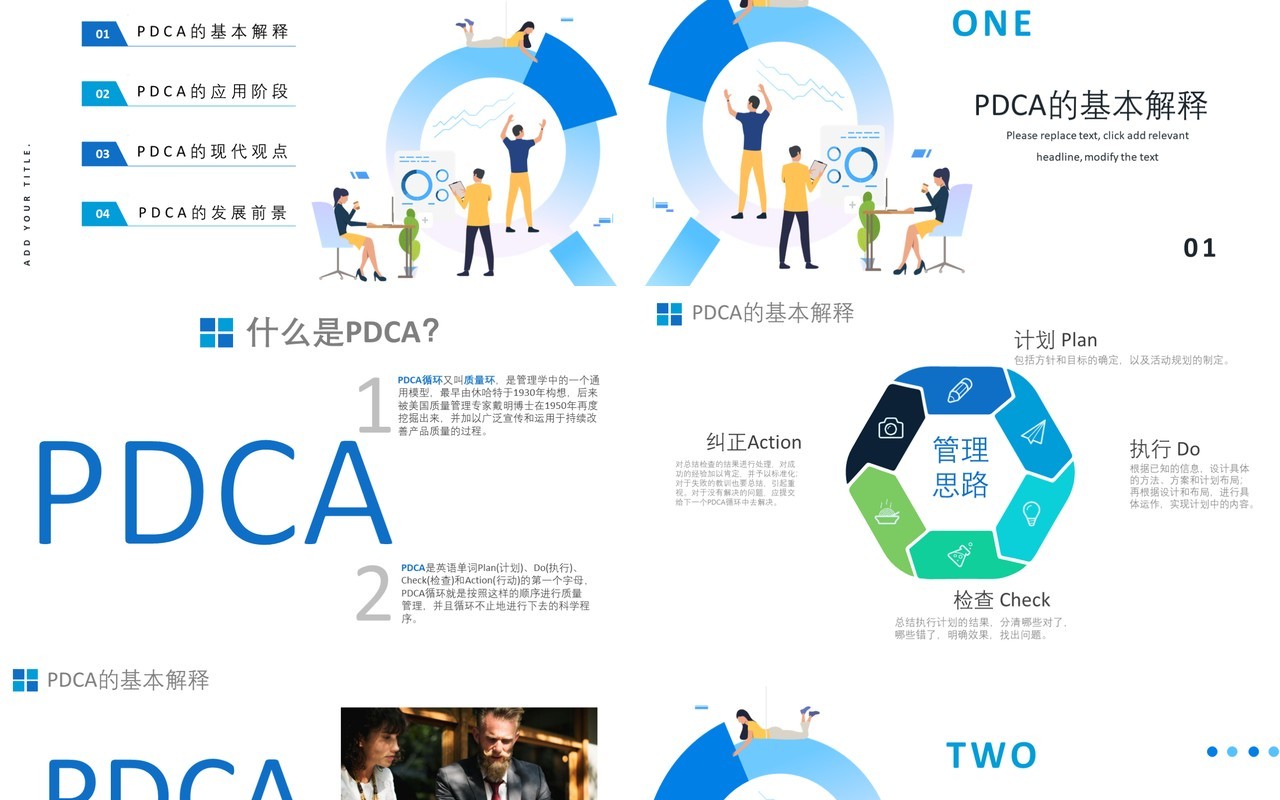 卡通PDCA循环图介绍PPT模板