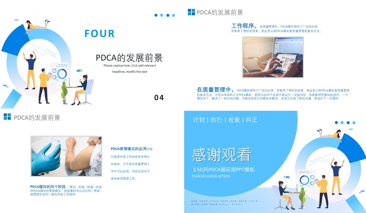 卡通PDCA循环图介绍PPT模板
