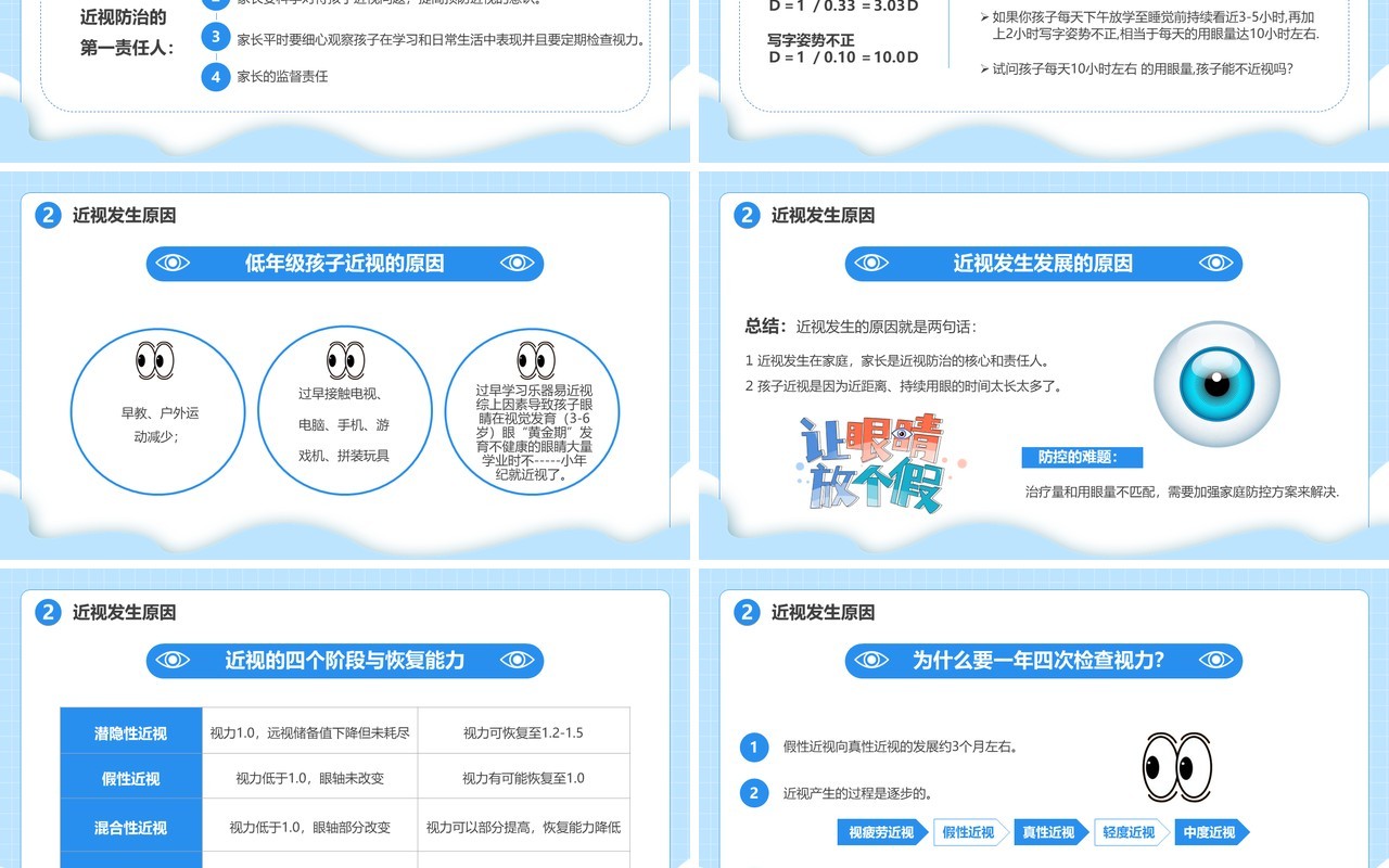 蓝色卡通风近视防控教育主题班会PPT模板