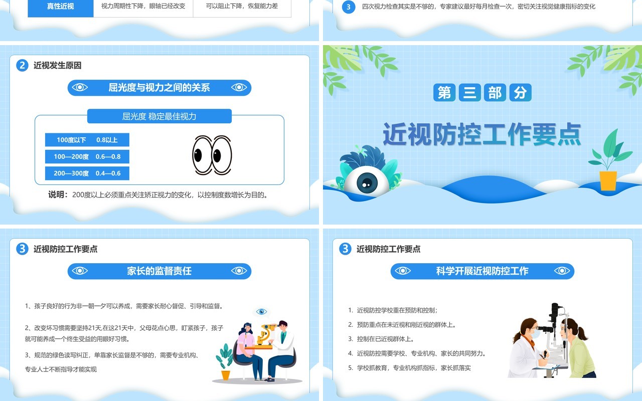 蓝色卡通风近视防控教育主题班会PPT模板