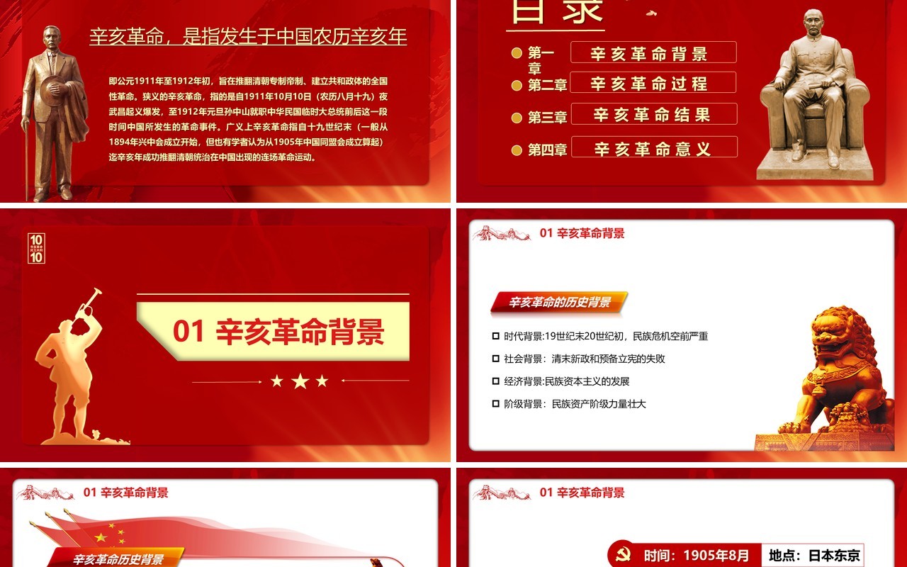 红色大气辛亥革命纪念日党政PPT模板