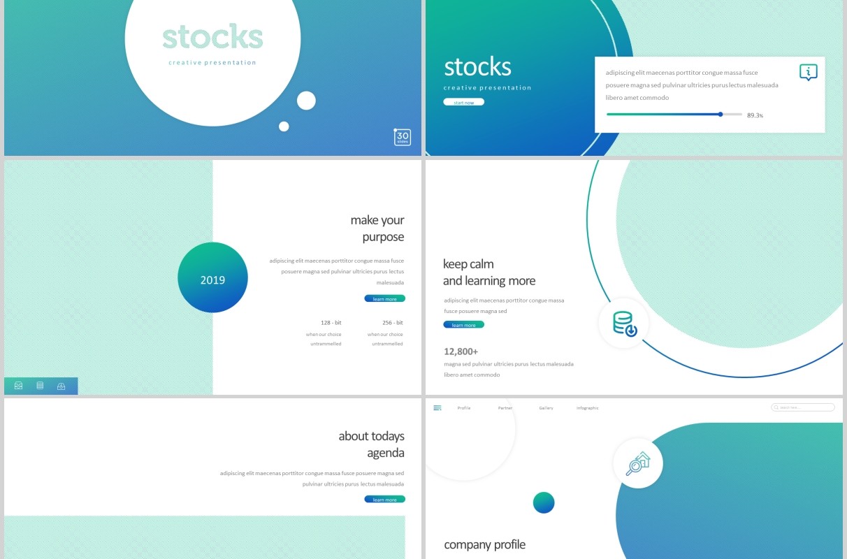 创意圆形公司简介企业宣传PPT模板版式设计Stocks - Powerpoint Template