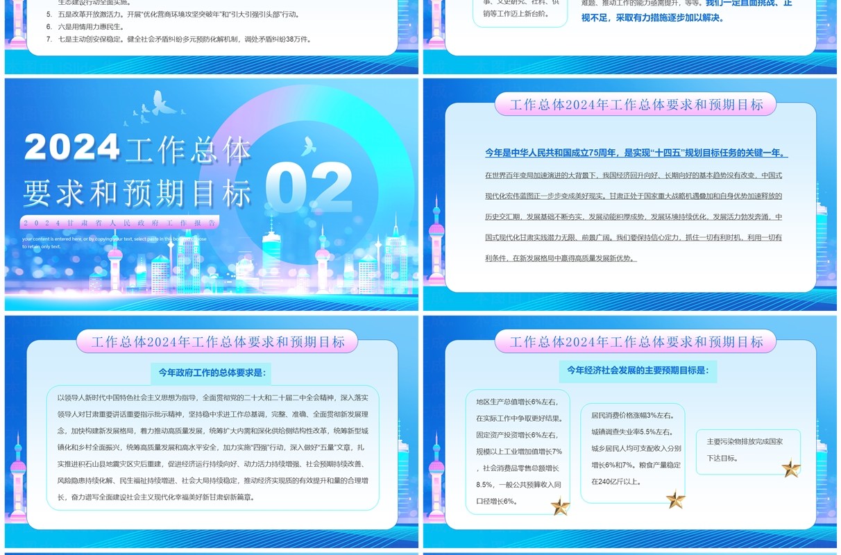 蓝色简约风2024甘肃省政府工作报告PPT模板