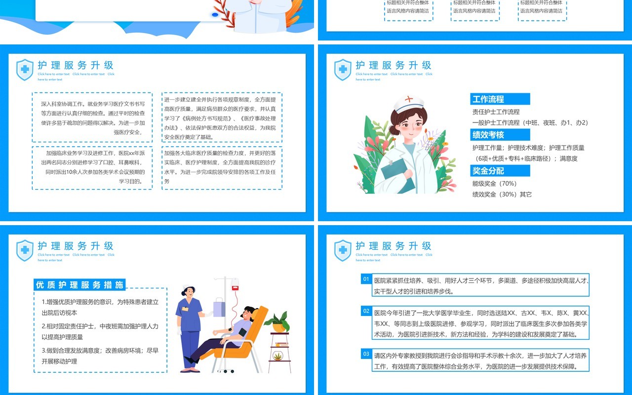 蓝色卡通护士长年终总结述职报告PPT动态模板