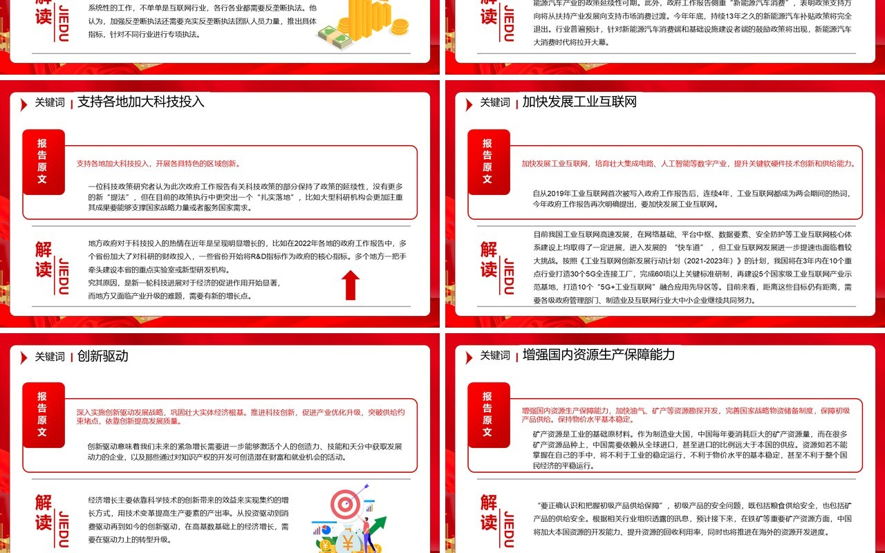 红色简约政府工作报告中43个关键词PPT模板