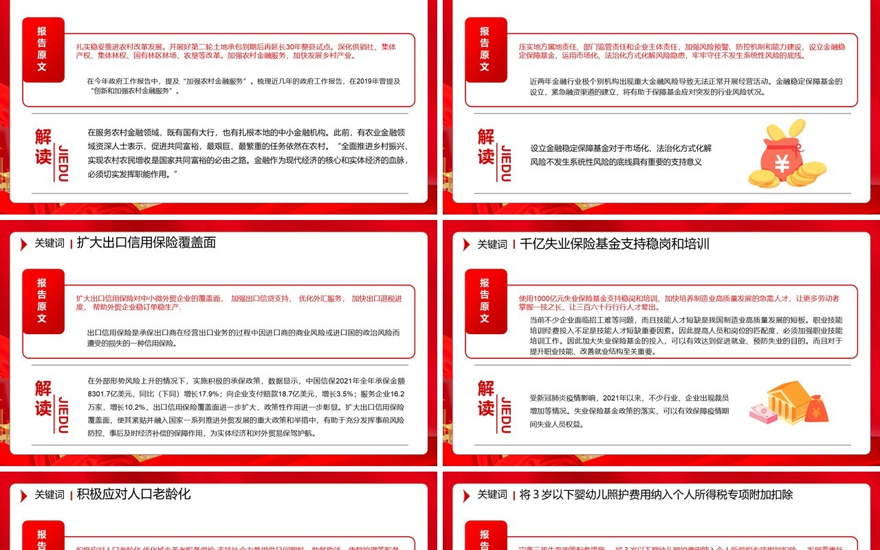 红色简约政府工作报告中43个关键词PPT模板