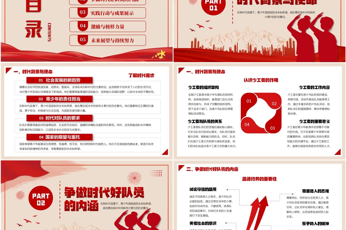 红色党政风全国少工委争做时代好队员PPT模板