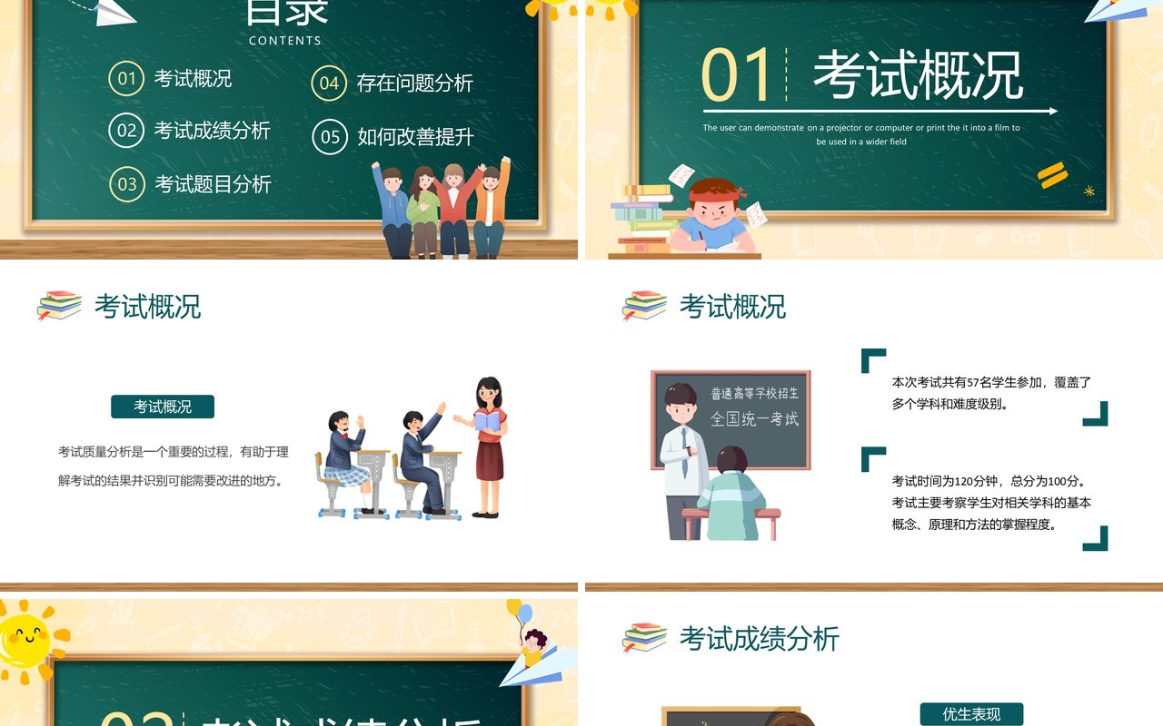 绿色卡通风考试质量分析大会PPT模板