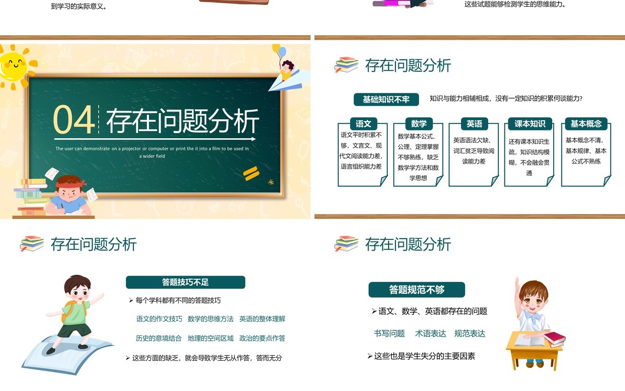 绿色卡通风考试质量分析大会PPT模板