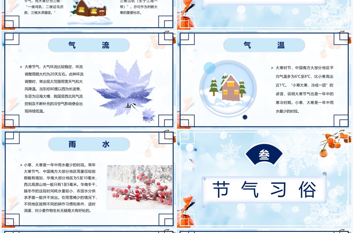 蓝色小清新二十四节气之大寒介绍PPT模板