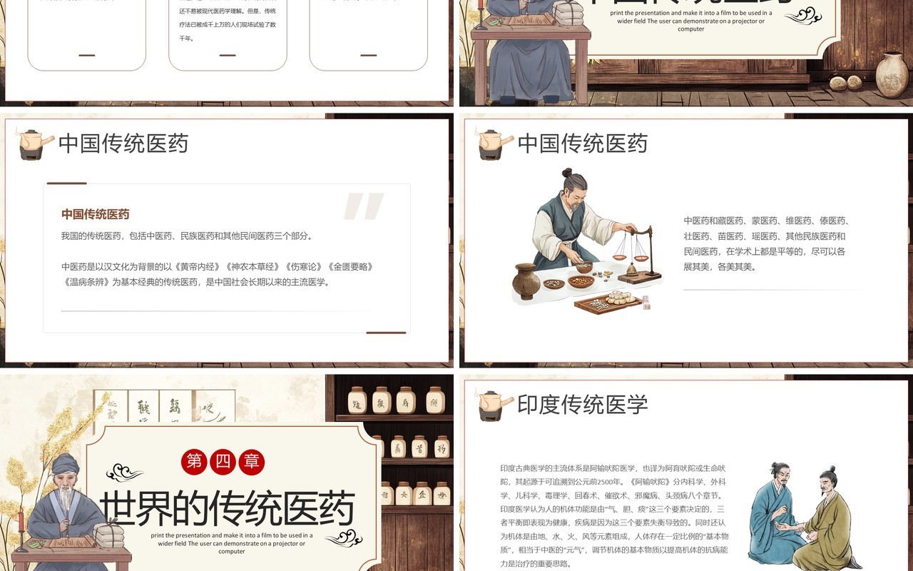 棕色中国风世界传统医药日PPT模板