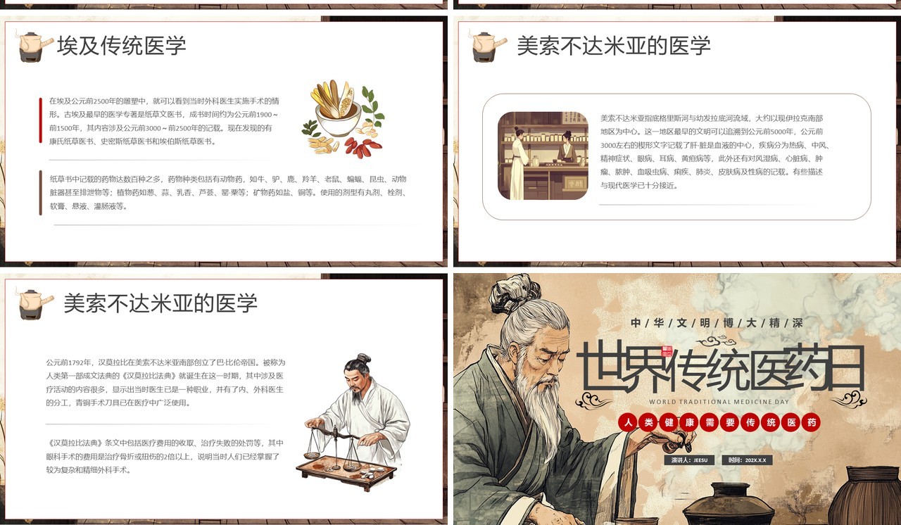 棕色中国风世界传统医药日PPT模板