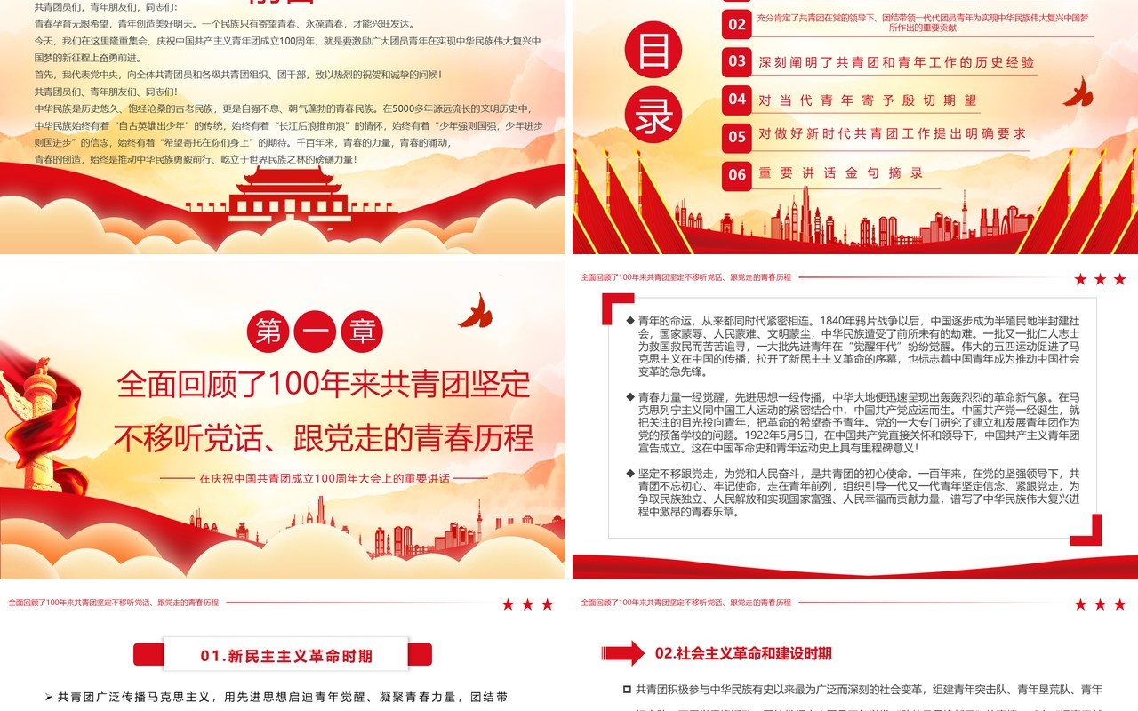 庆祝中国共产主义青年团成立100周年PPT模板
