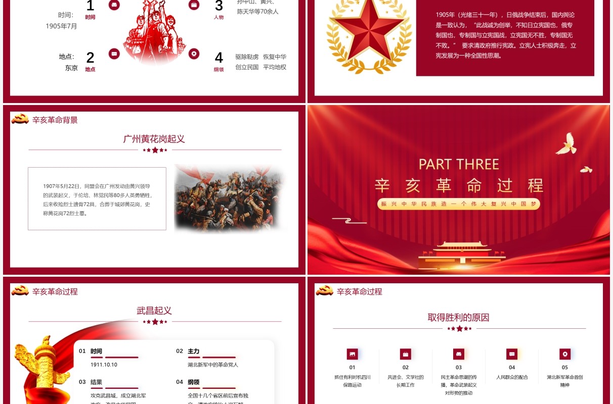 红色党建党政辛亥革命110周年纪念日爱国PPT模版