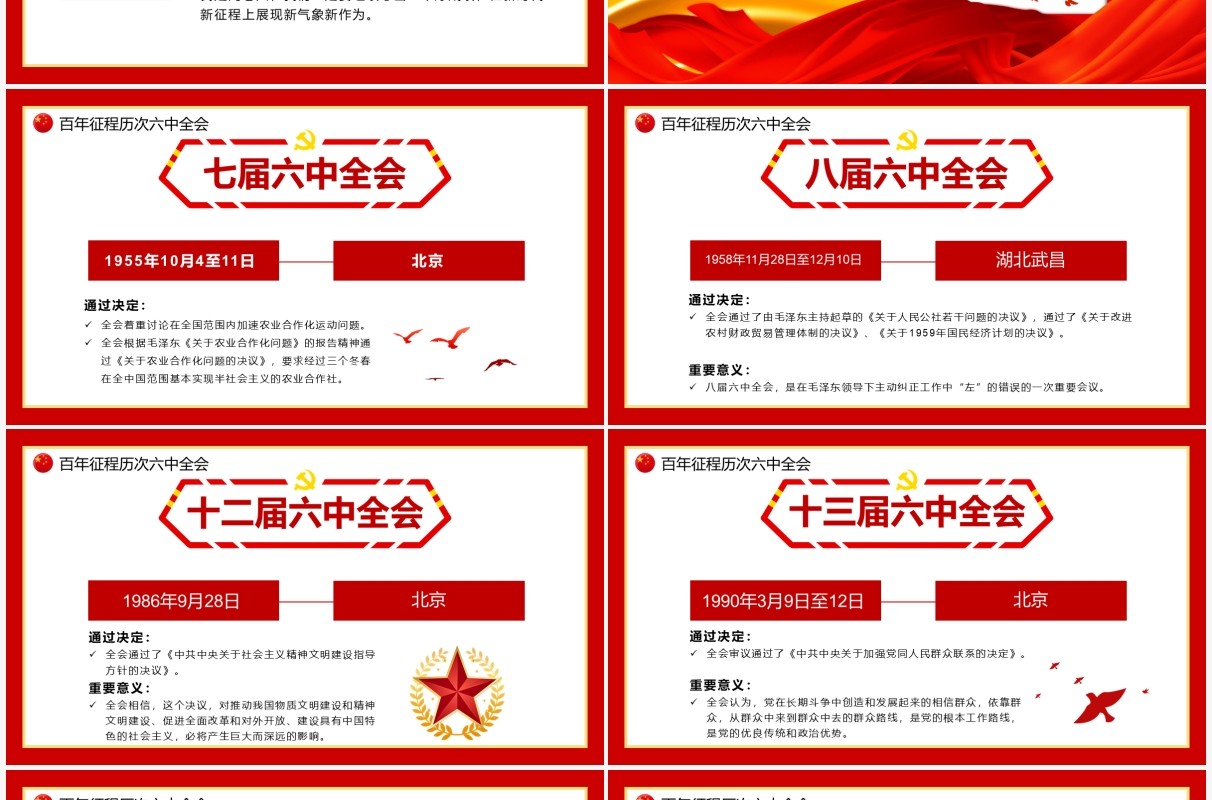 红色党政十九届六中全会党课PPT模板