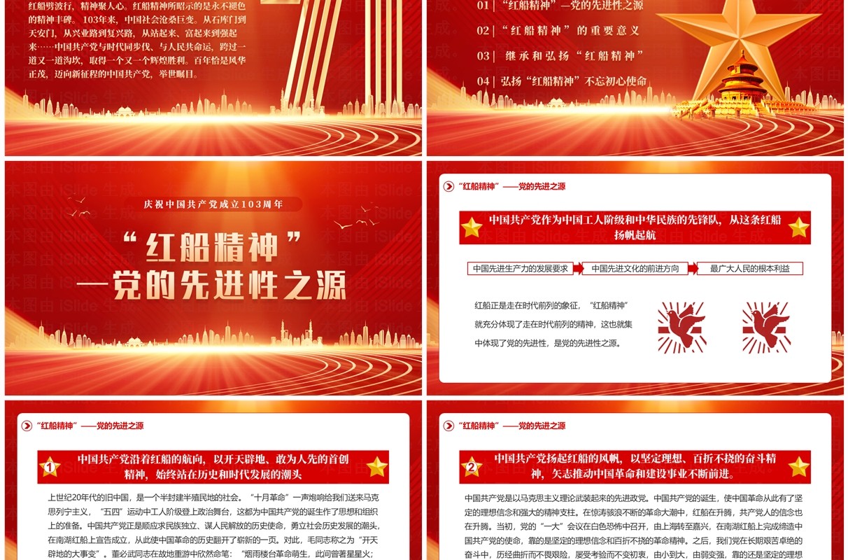 红金简约风红船精神的时代意义PPT模板
