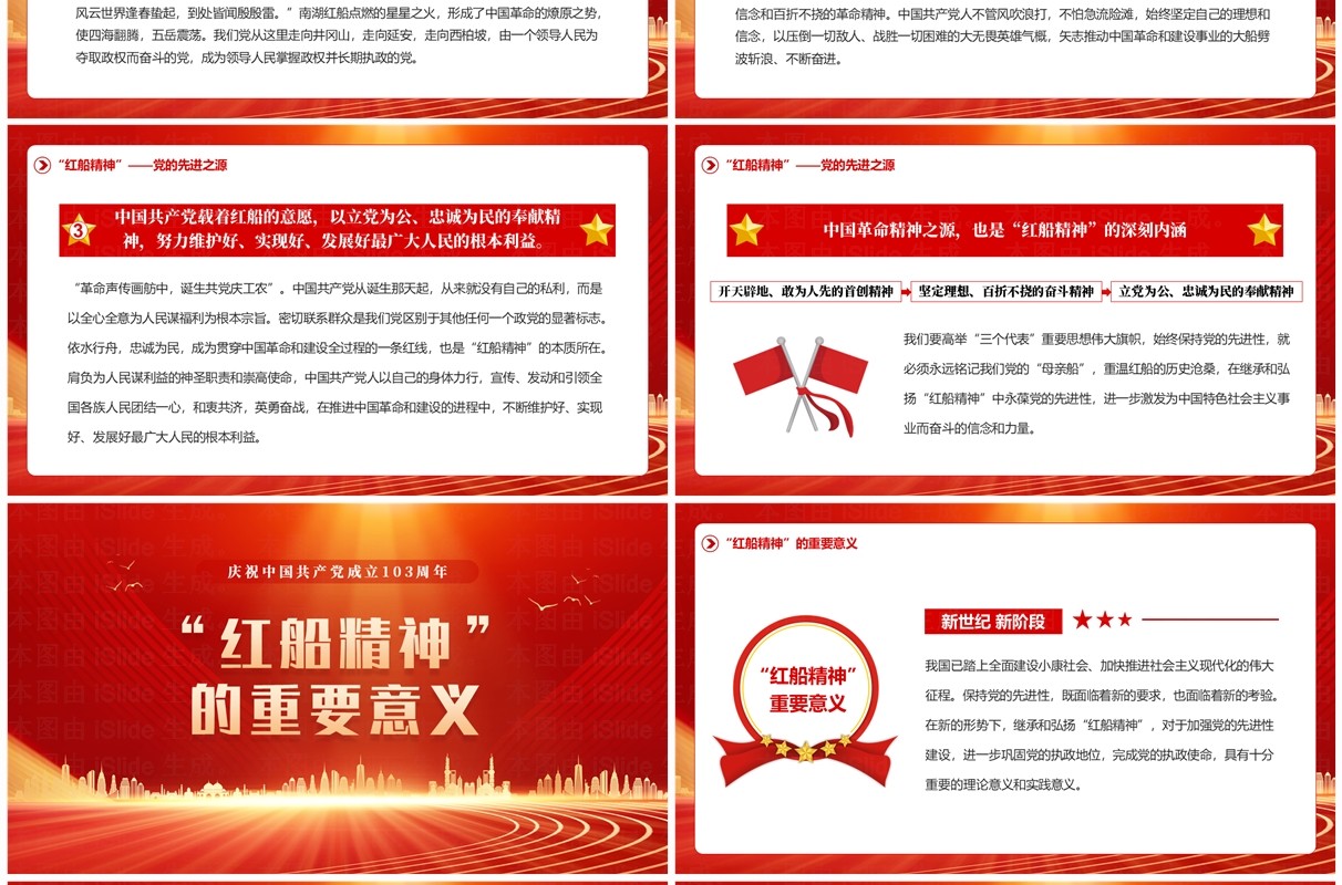 红金简约风红船精神的时代意义PPT模板