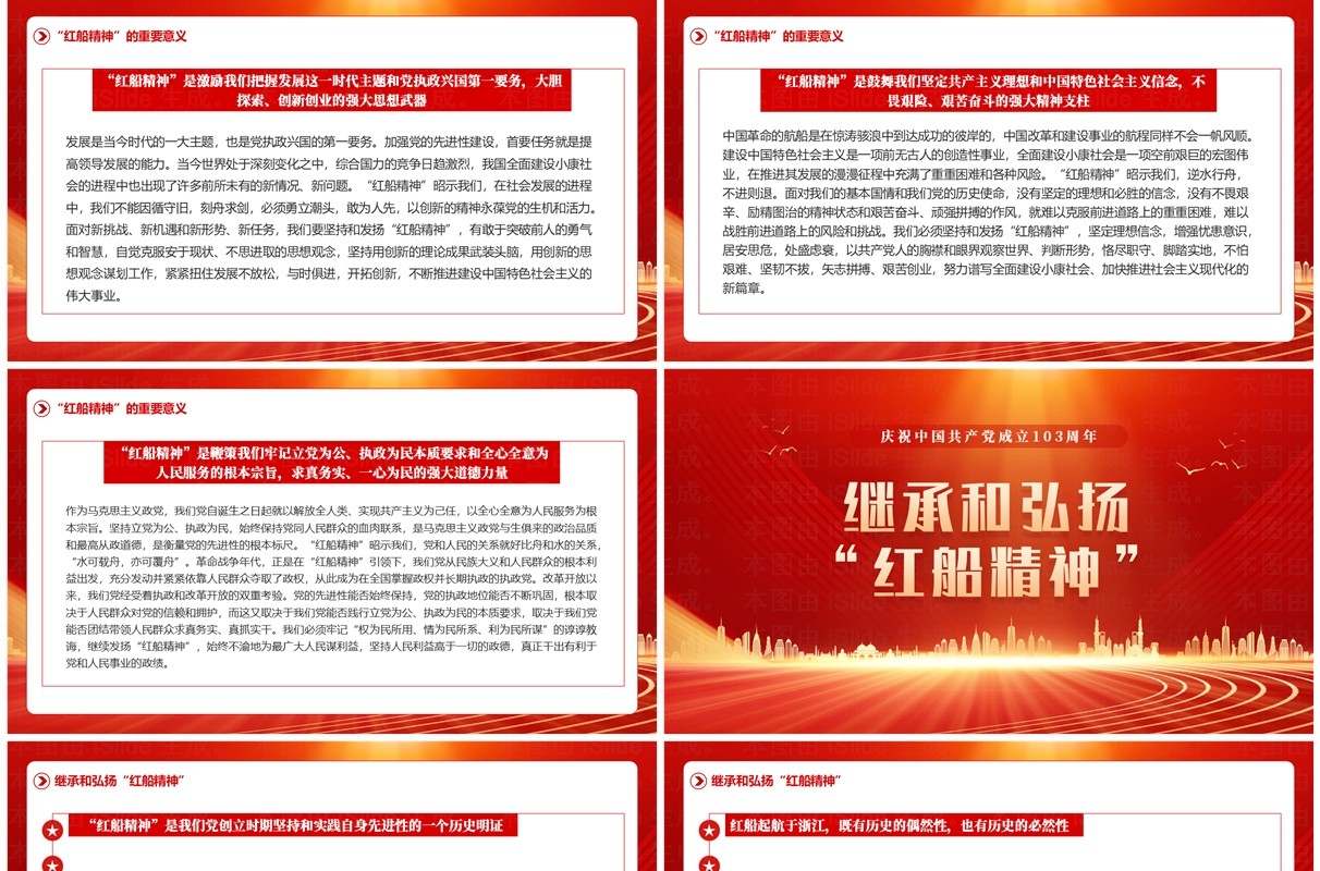 红金简约风红船精神的时代意义PPT模板