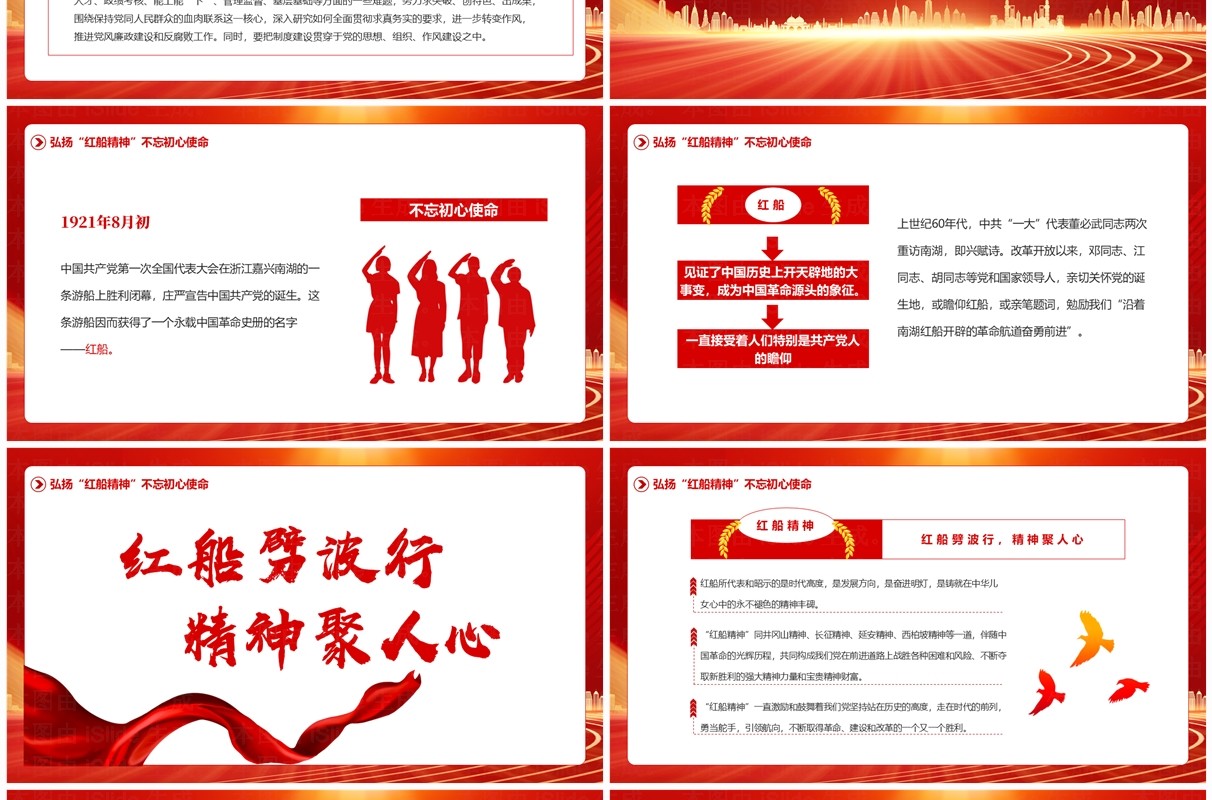 红金简约风红船精神的时代意义PPT模板