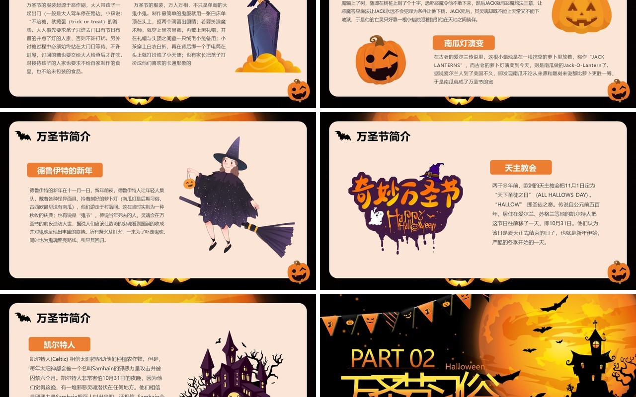 卡通蓝色南瓜头万圣节主题动态PPT模板