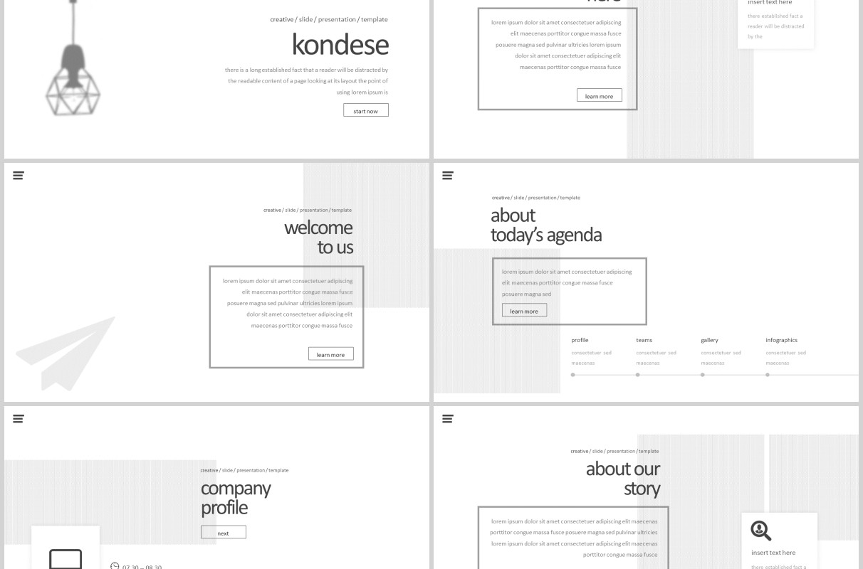 简约时尚公司简介产品介绍PPT版式模板设计Kondese Powerpoint Template