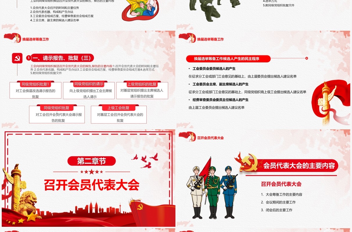 红色简约2021工会换届选举流程PPT模板
