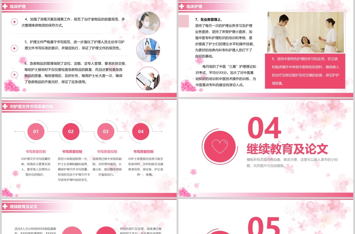 粉色护士长年终工作总结述职报告PPT模板