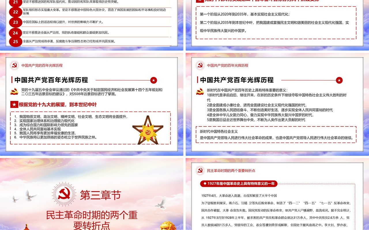 红色党政风建党一百周年党史学习教育PPT模板