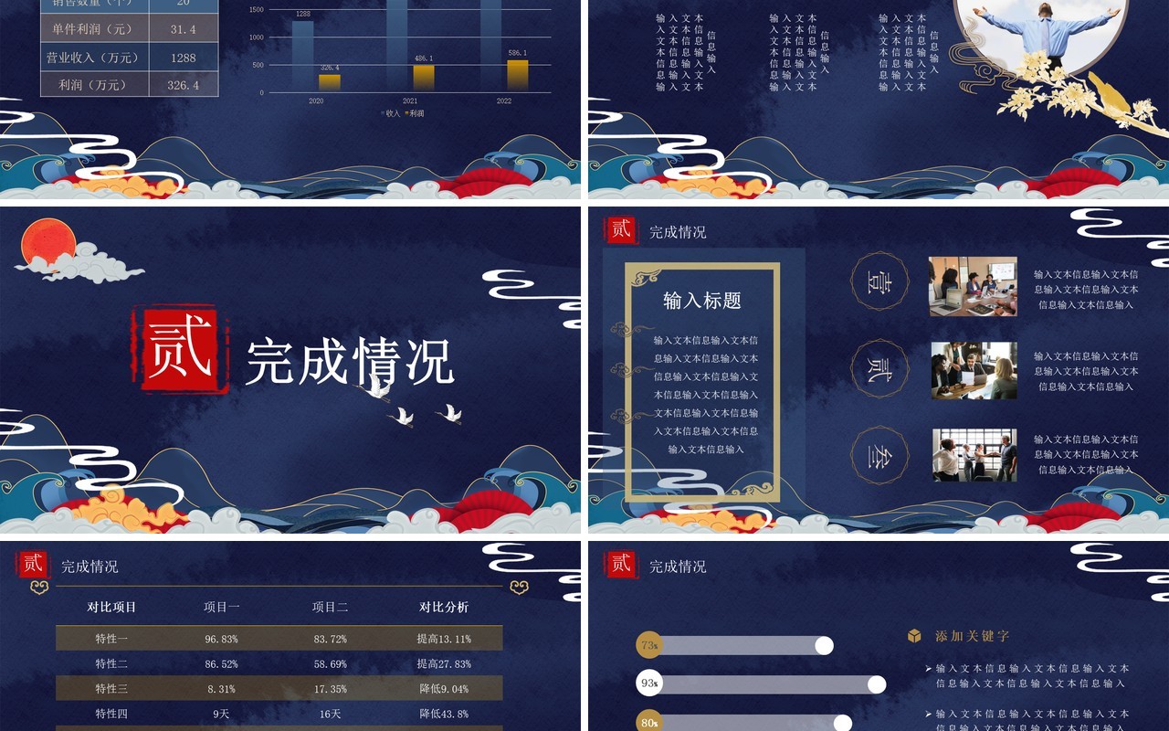 深蓝色宫廷中国风年终总结报告PPT模板