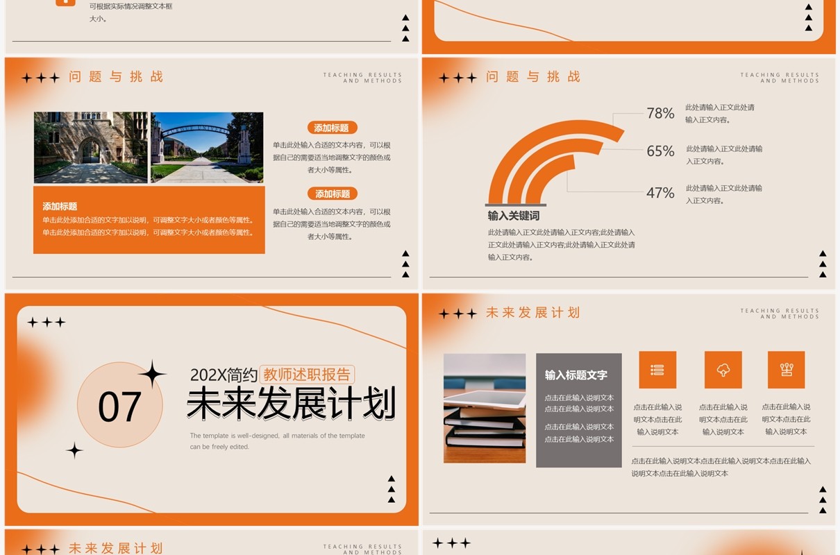 橙色简约风教师述职报告PPT模板