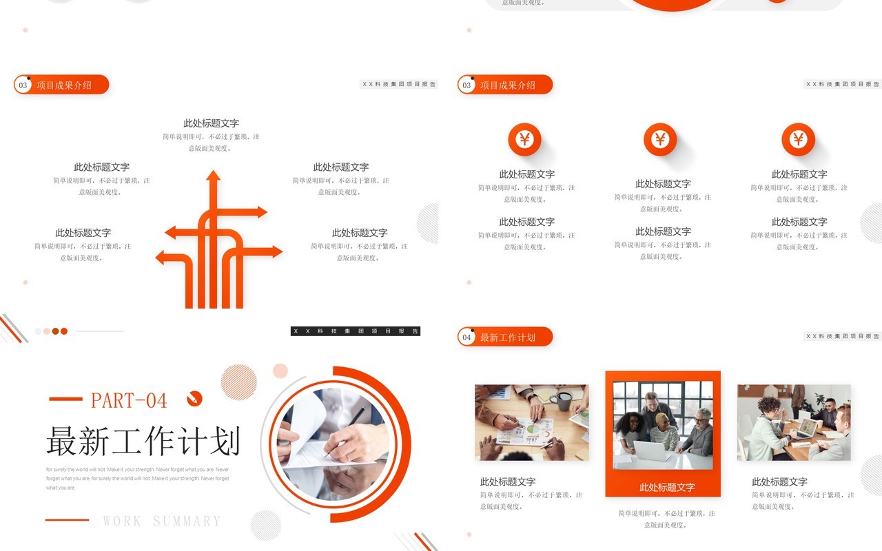 橙色商务风项目汇报总结PPT模板