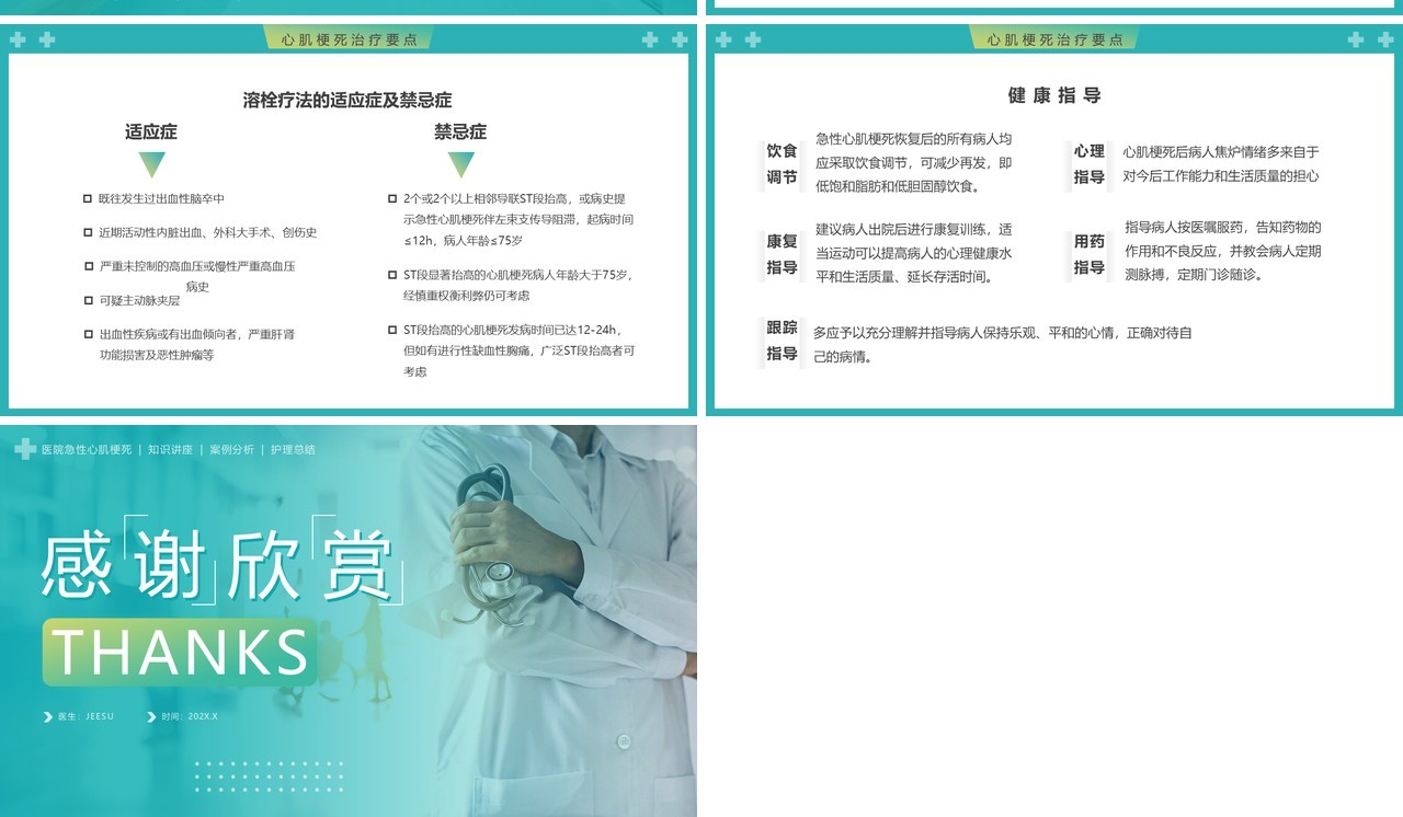 绿色渐变简约风急性心梗护理查房PPT模板