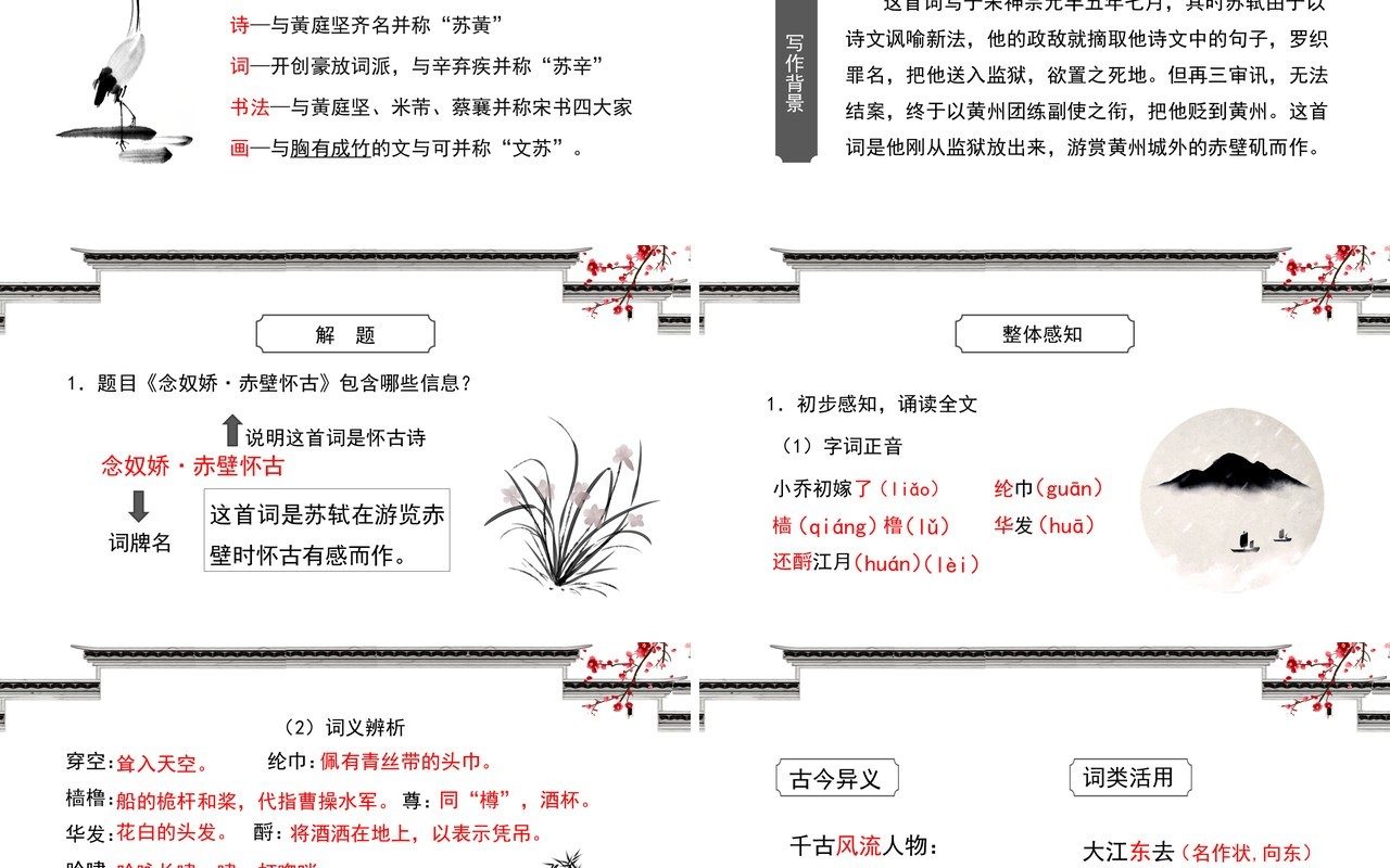 部编版高中语文必修四念奴娇赤壁怀古课件PPT模板