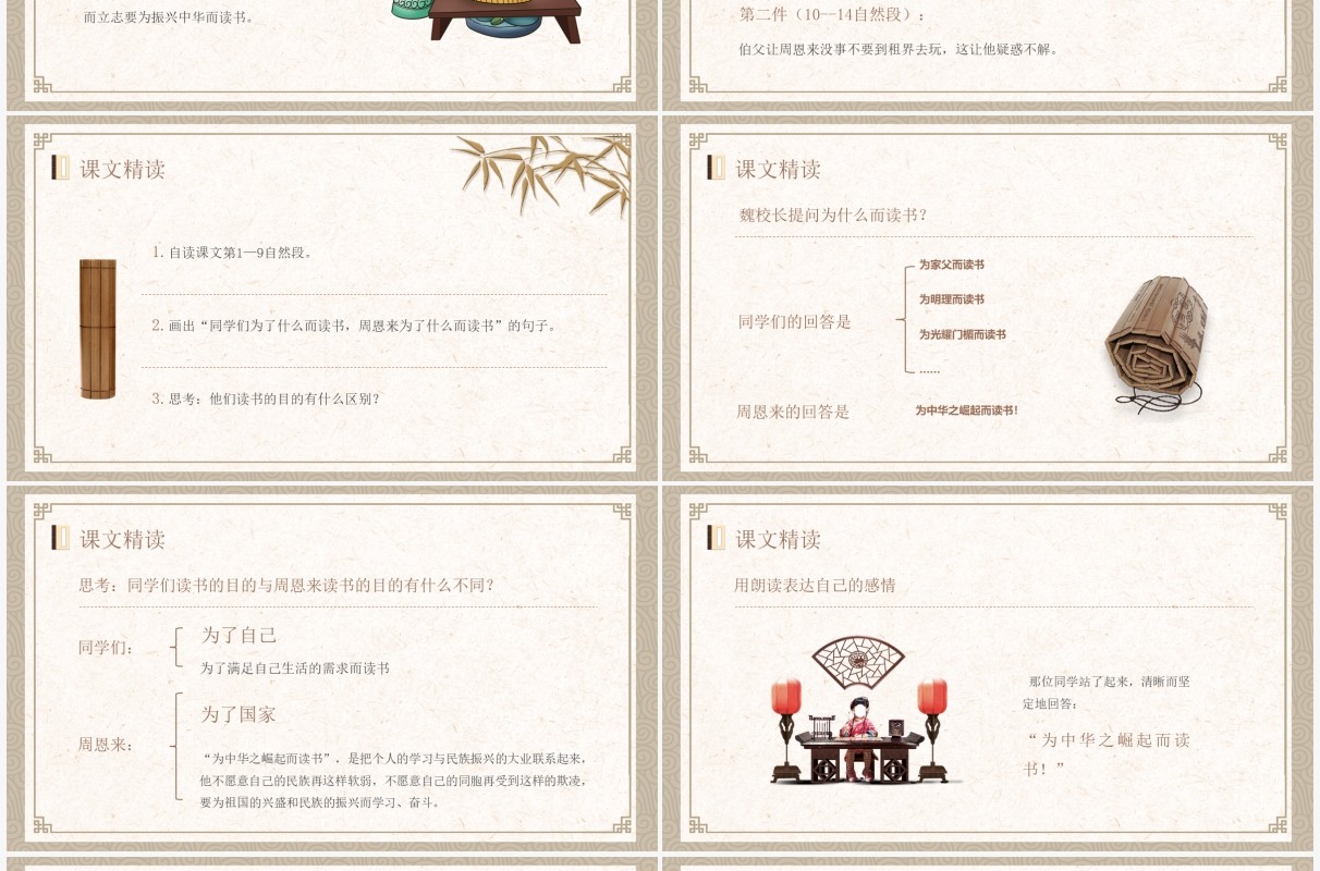 人教版四年级语文上册为中华之崛起而读书PPT模板