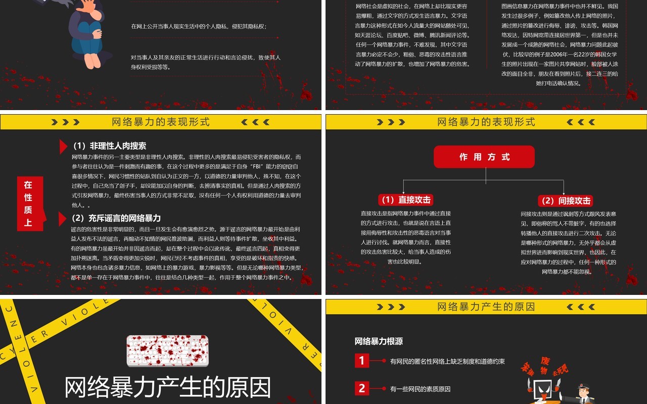 黄黑色简约风拒绝网络暴力PPT模板