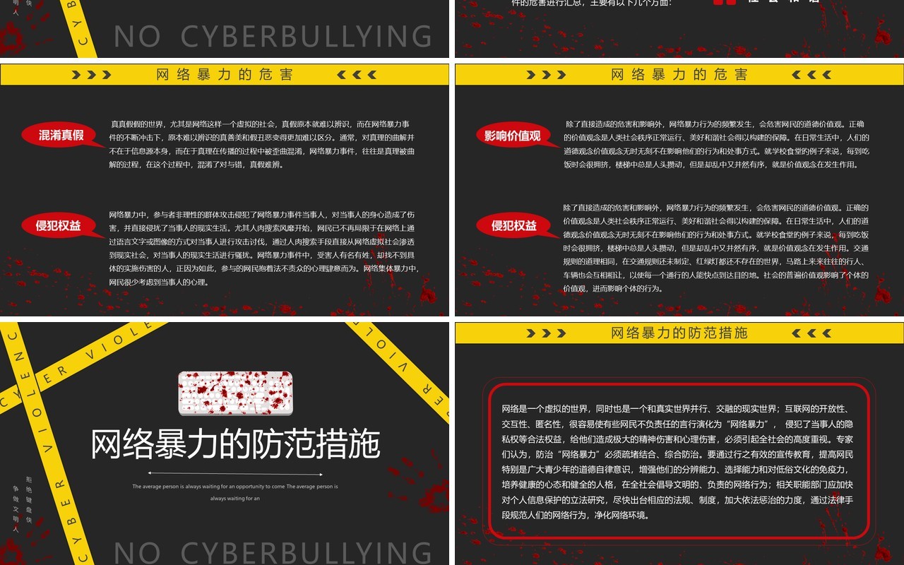 黄黑色简约风拒绝网络暴力PPT模板