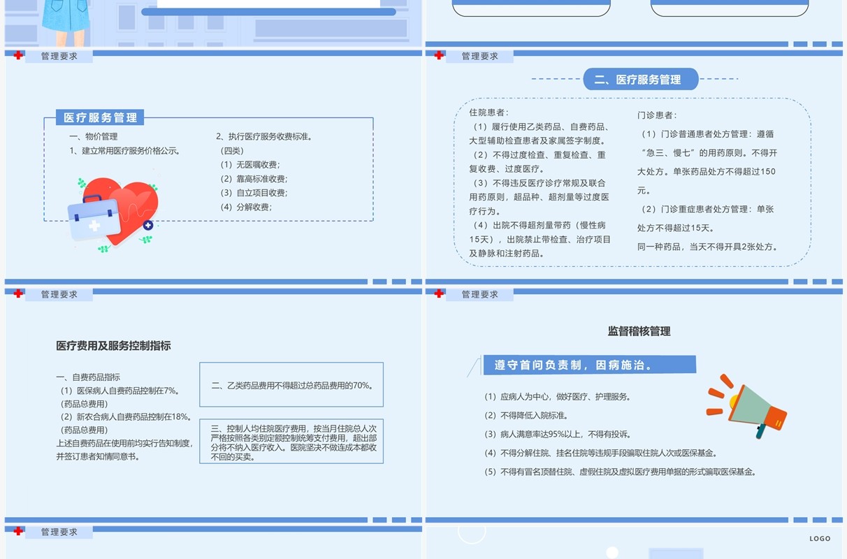蓝色简约卡通风医保政策培训PPT模板