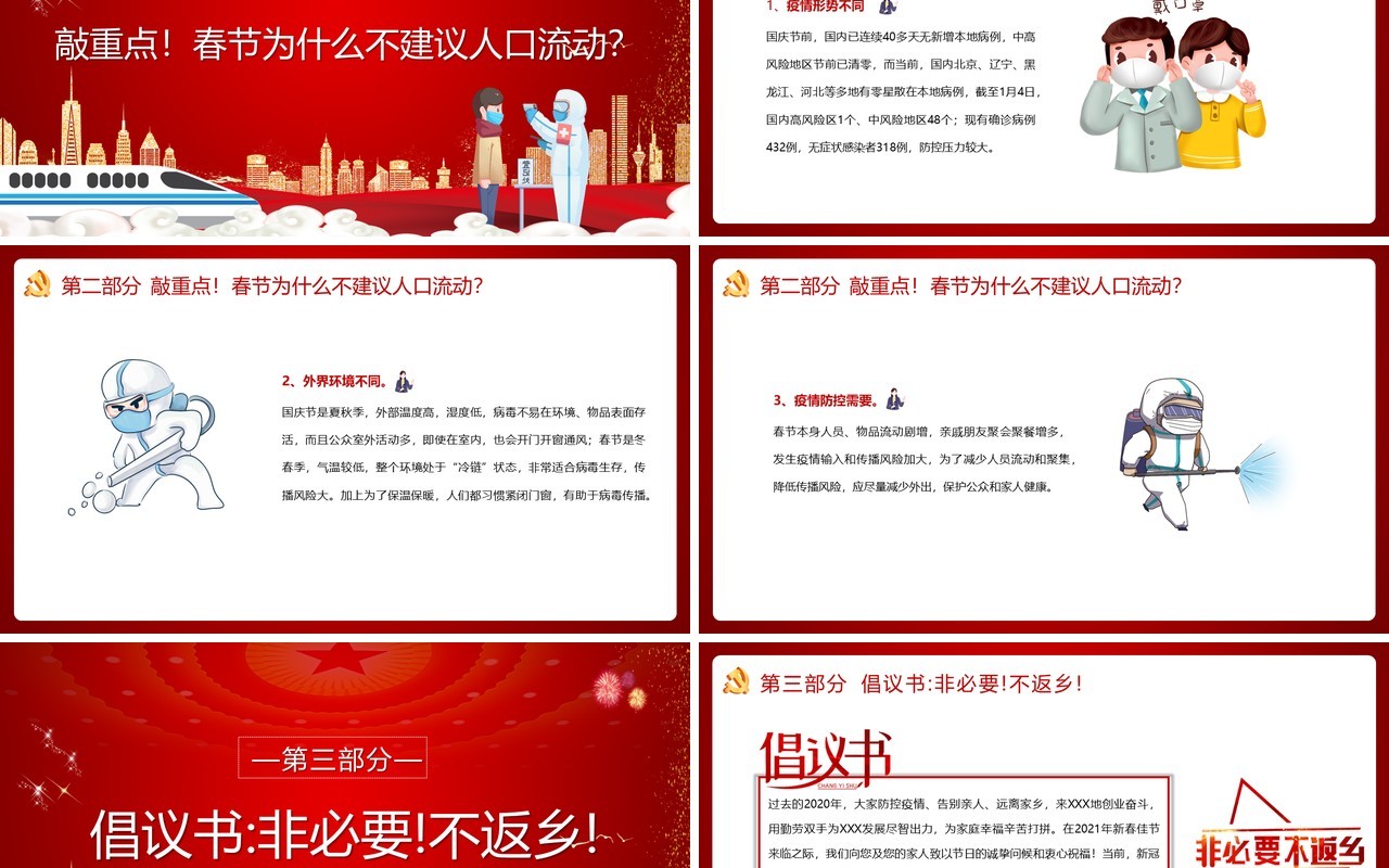 2021年春节倡议书非必要不返乡PPT模板