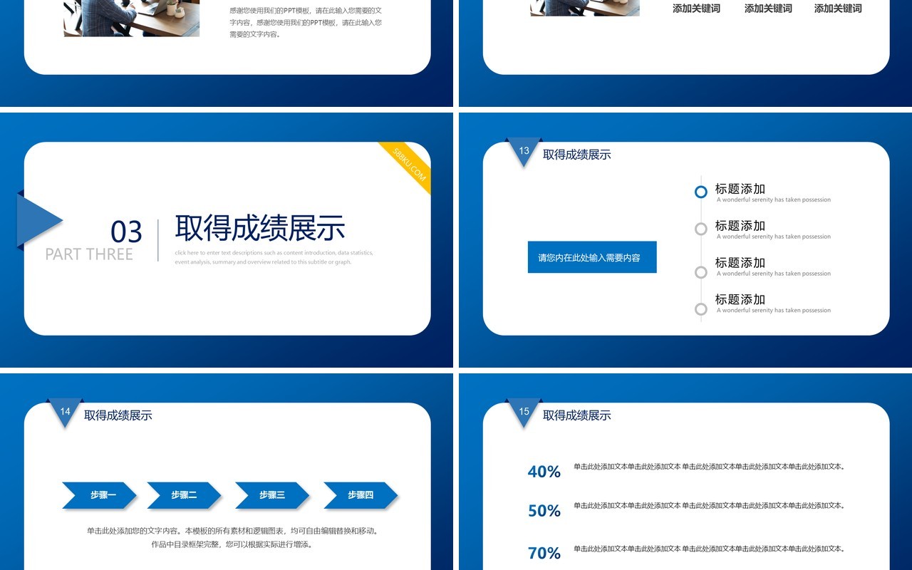 简约风蓝色个人工作述职总结报告PPT模板