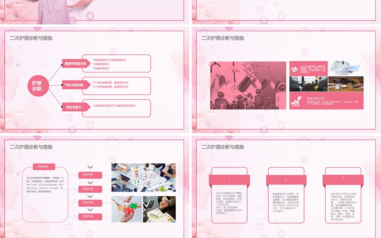 粉色护士医疗肺部感染护理查房ppt模版