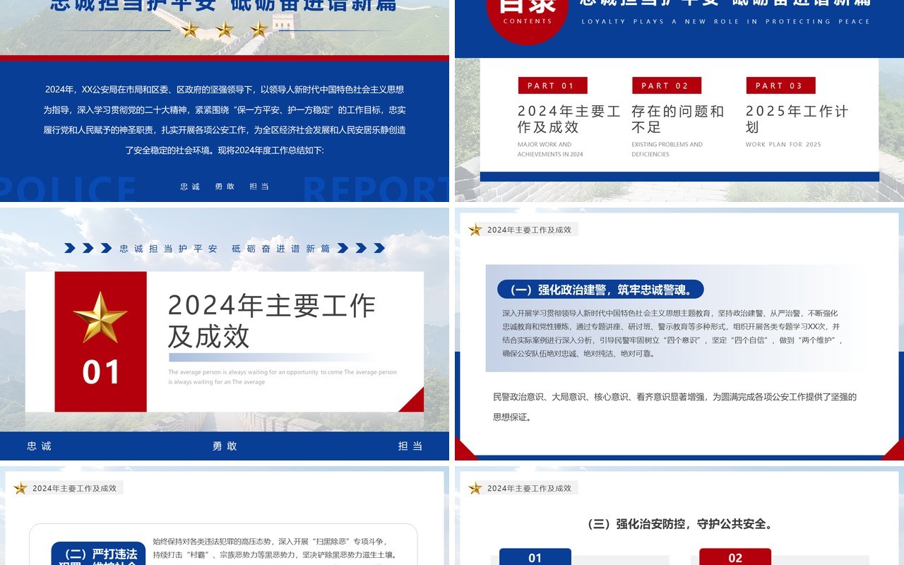 蓝色简约风2025公安部门年终总结PPT模板