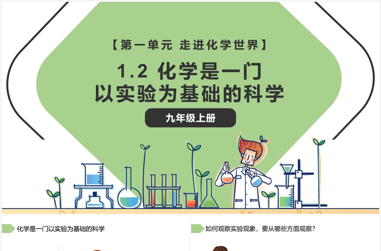 部编版九年级化学上册化学是一门以实验为基础的科学课件PPT模板